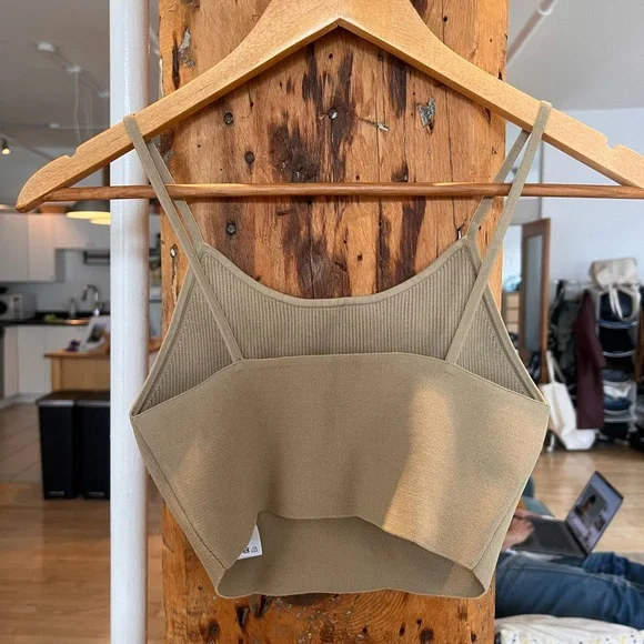 Women's Tan Ribbed Crop Top - Picture 2 of 4